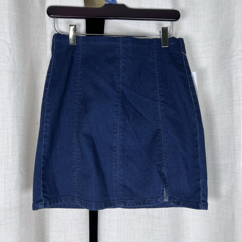 Free People Mini Modern Femme Fatale Indigo Blue Denim Pencil Skirt‎ Small Slit